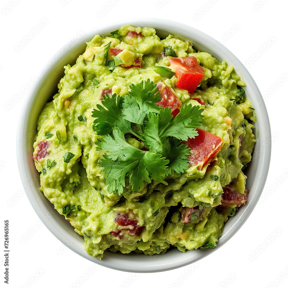 Guacamole isolated on white transparent background, top view, ultra realistic food photography Guacamole isolated on white transparent background, top view, ultra realistic food photography