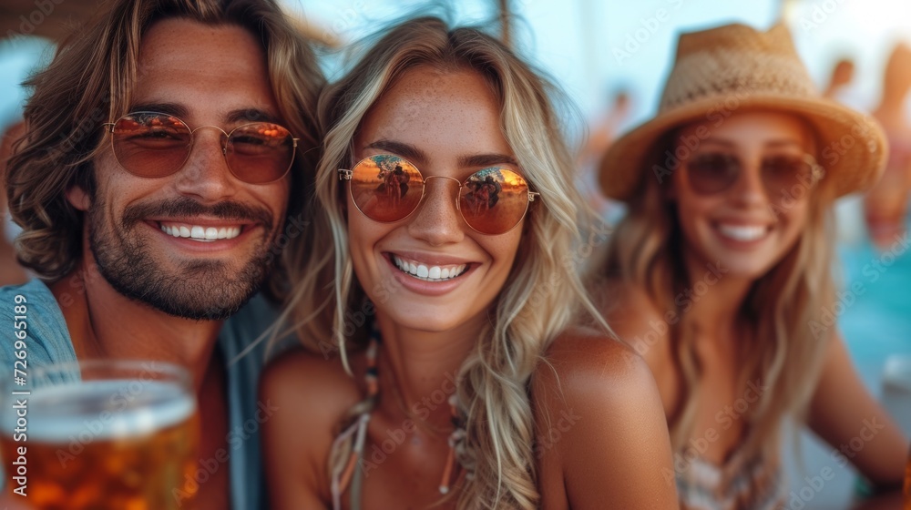 Group of friends having fun on a yacht, drinking beer and having fun - Generative AI Group of friends having fun on a yacht, drinking beer and having fun - Generative AI