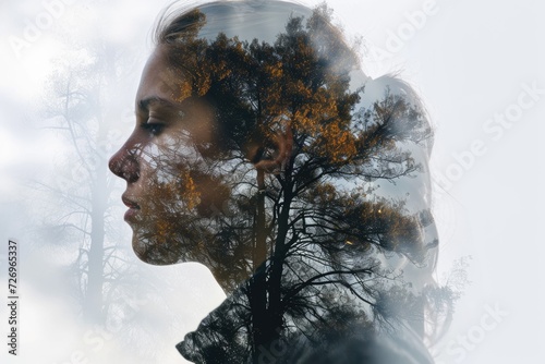 Woman portrait. Double exposure. Travel concept background  photo