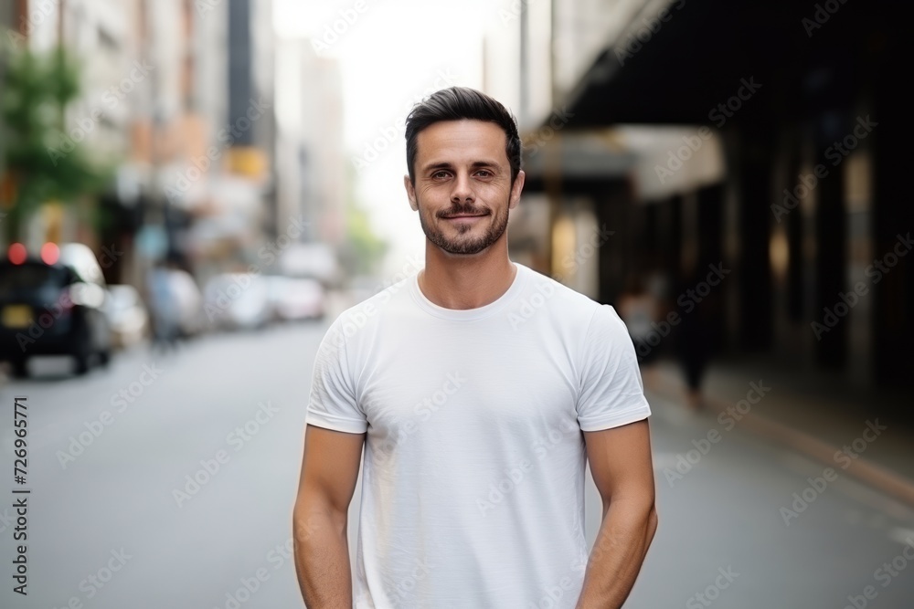 portrait of a handsome young man in a white t-shirt