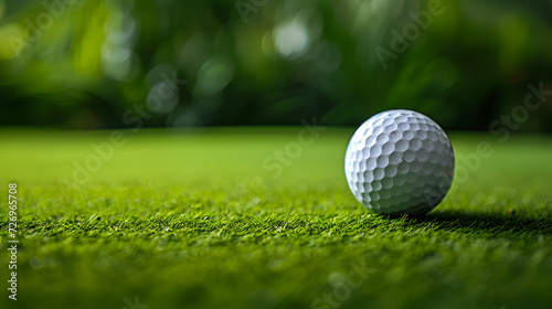 Golf ball on green banner. Copy space. AI Generative