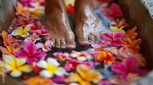 Soothing foot bath with vibrant flowers