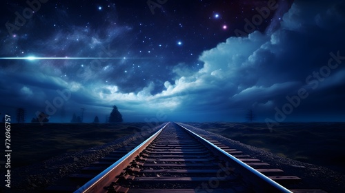 Railway Track with Milky way in night sky.