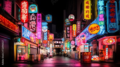 Japanese colourful Neon sign Tokyo city Shinjuku street Entertainment nightlife