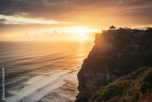 Sunrise view of Uluwatu Temple in Bali, Indonesia. Generative AI photo