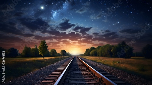 Railway Track with Milky way in night sky.