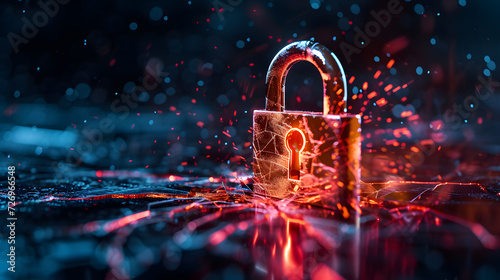 A dramatic illustration of a broken padlock symbolizing a breach in email security photo