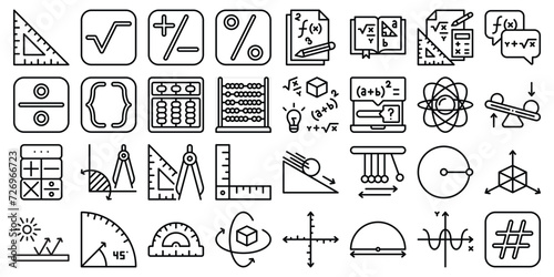 Set of math icon outline vector photo