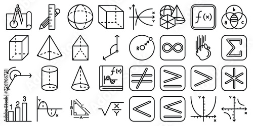 Set of math icon outline vector