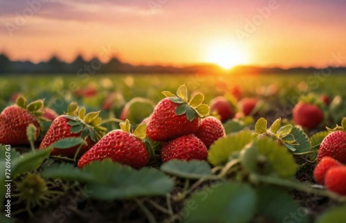 fresh strawberries in the garden, fruit ready to harvest, agricultural concept. Generative AI