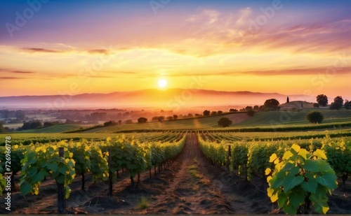 vineyard  development of vineyard farming  exposed to afternoon sunlight  agriculture concept. Generative AI