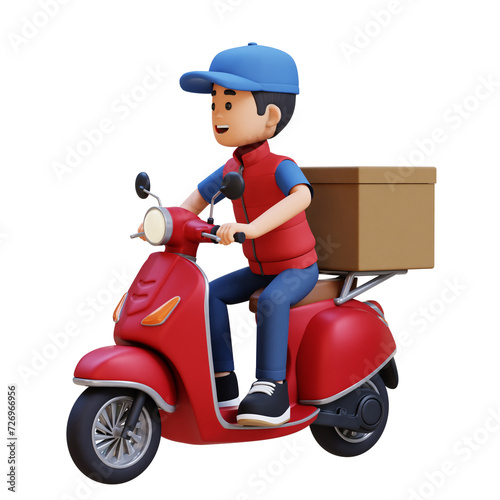 3D Delivery Man Character Deivering Package with a Scooter