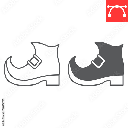 Leprechaun boot line and glyph icon, St. Patrick's Day and holiday, leprechaun shoes vector icon, vector graphics, editable stroke outline sign, eps 10.