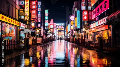 Japanese colourful Neon sign Tokyo city Shinjuku street Entertainment nightlife