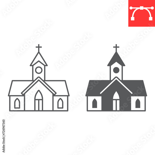 Church line and glyph icon, St. Patrick's Day and Easter, chapel vector icon, vector graphics, editable stroke outline sign, eps 10.