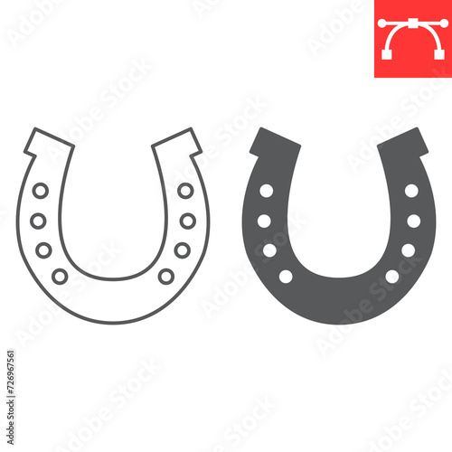 Horseshoe line and glyph icon, St. Patrick's Day and horse farm, horseshoe vector icon, vector graphics, editable stroke outline sign, eps 10.