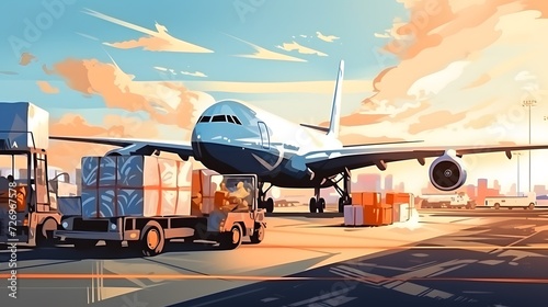 Loading of goods on board a cargo plane, airport , Business logistic. ai generative