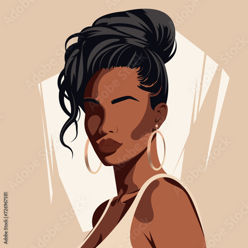 Vector flat faceless portrait of young modern African woman closeup.