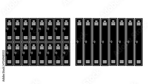 school lockers, black isolated silhouette