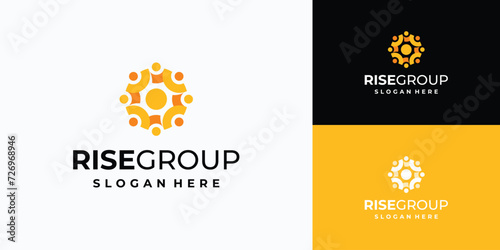 Vector logo design illustration of group of people spinning hand in hand.