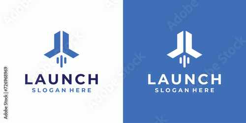 Vector logo design for the initials letter L in the shape of a rocket launching.