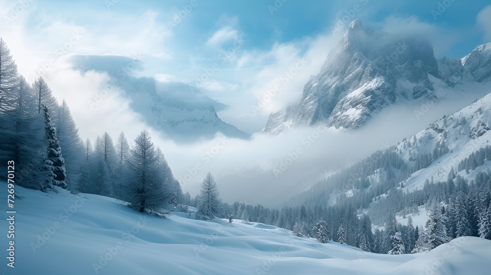 Winter mountains panorama Italian Alps. generative ai