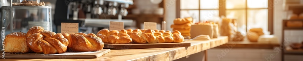 A bakery shop close-up to bread with natural light. Generative AI A bakery shop close-up to bread with natural light. Generative AI