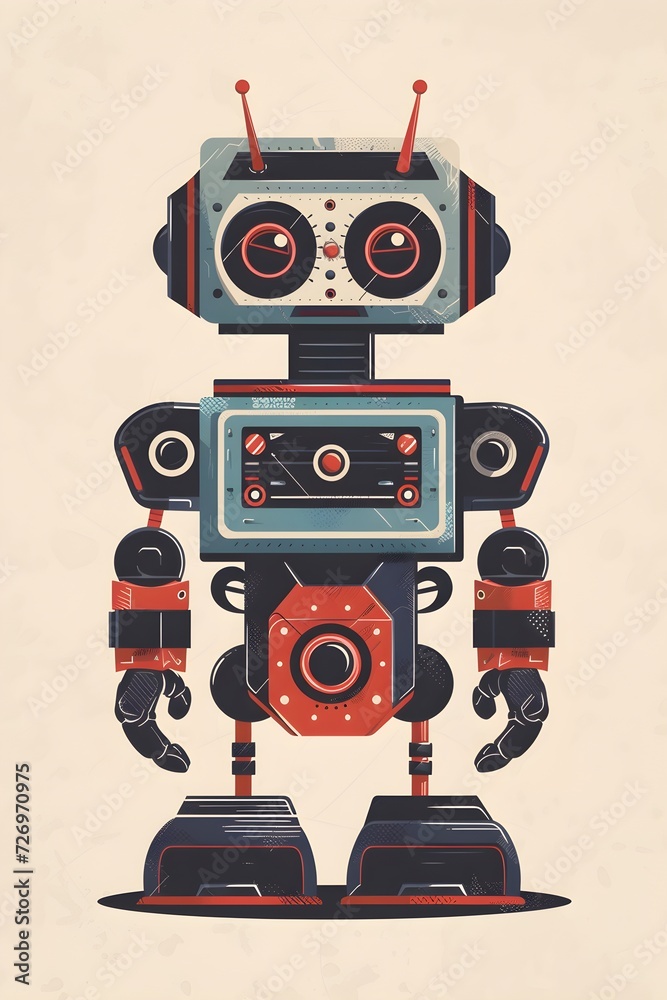 Fototapeta premium Metallic Robot in Futuristic Cyborg Helmet illustration. Generative AI