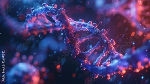 A vibrant representation of a DNA double helix in a sparkling blue and pink backdrop, symbolizing the essence of genetic research and biotechnology