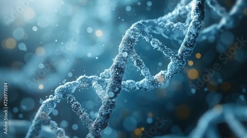 A close-up of a DNA molecule in a blue-toned background, representing the molecular foundation of life and genetic composition