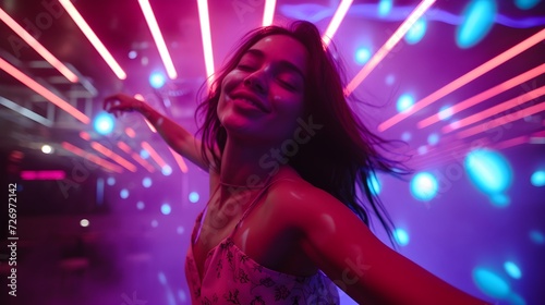 A woman lady dancing in night club with happy joyful face. Generative AI