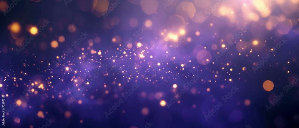 Magical glittering particles with a purple and gold bokeh effect.
