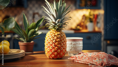 Recreation of pineapple in a domestic table photo