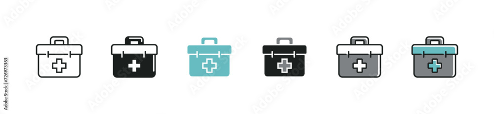 First aid kit medicals emergency bag icon set medkit safety briefcase vector illustration medic tools line symbol design First aid kit medicals emergency bag icon set medkit safety briefcase vector illustration medic tools line symbol design