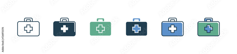Obraz premium First aid kit medicals box icon set medkit emergency safety briefcase vector simple illustration medic tools line symbol design for web and app