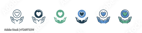 Hand holding love health care icon set support giving charity vector illustration valentine palm symbol design