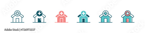 Hospital building clinic icon set medicals health care house vector illustration 