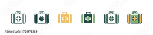 first aid kit medicals care icon set emergency health medkit bag vector illustration medic treatment tools symbol design