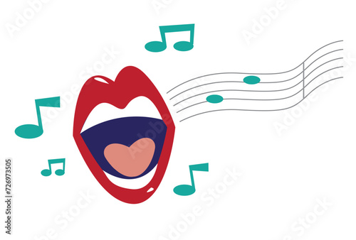 A Mouth Singing with Musical Notes. Editable Clip Art. photo