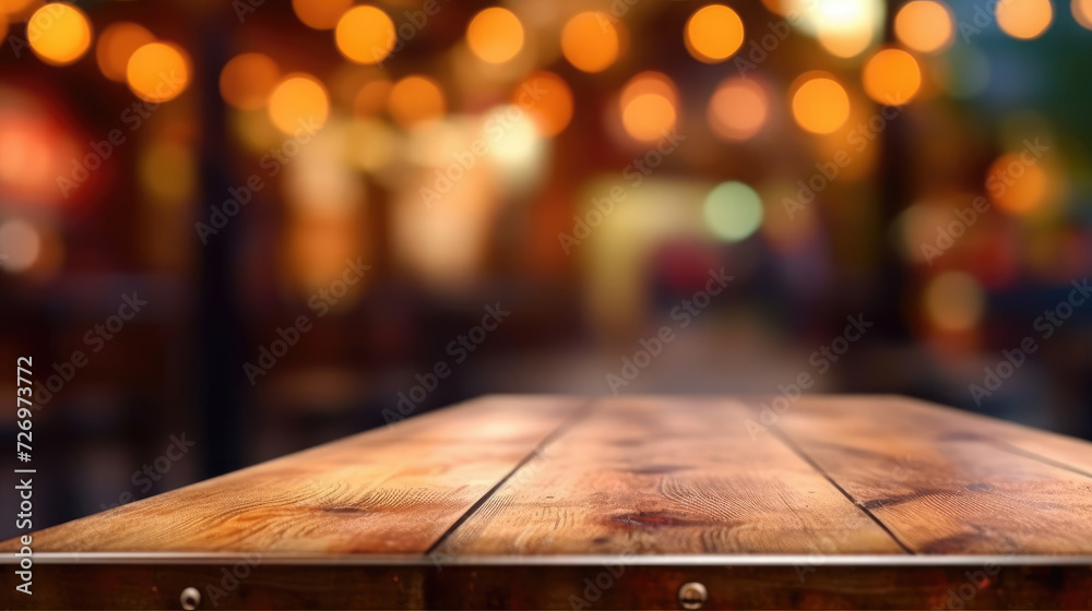 Empty wooden table in cafe or restaurant