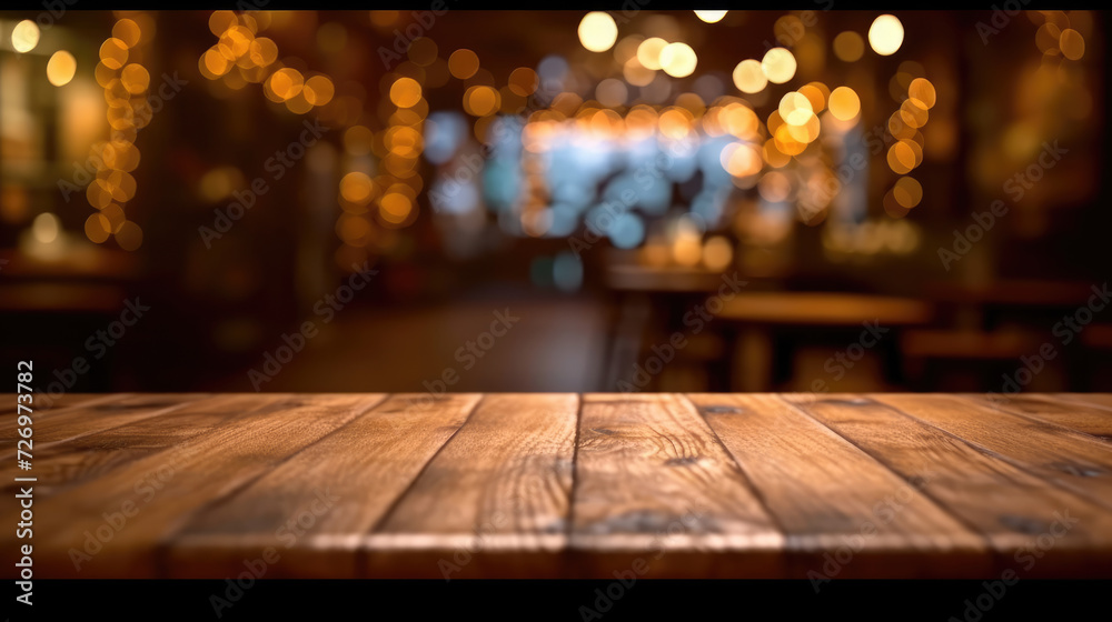 Empty wooden table in cafe or restaurant Empty wooden table in cafe or restaurant