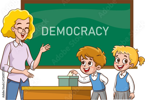 Students who vote in class gain awareness of democracy.children voting at the ballot box.vector illustration.