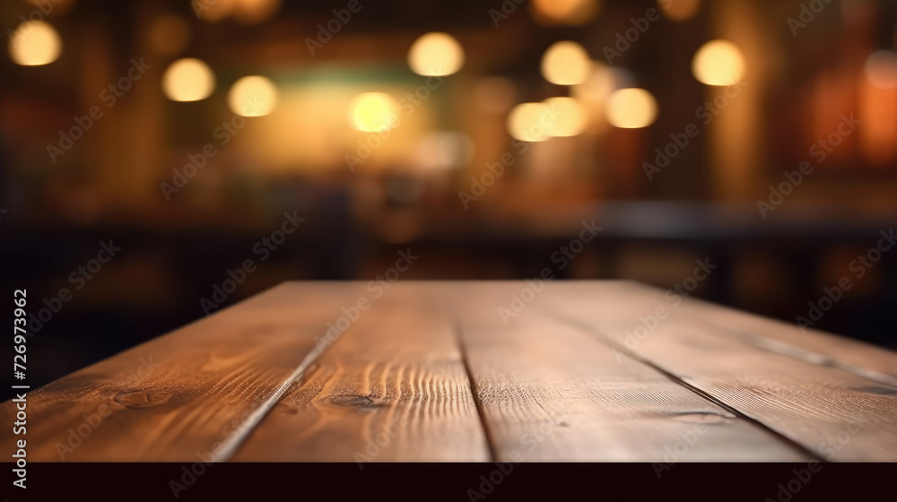 Empty wooden table in cafe or restaurant