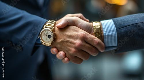 Close-Up of Business Handshake with Elegant Gold Watch - Professional Partnership, Agreement, Success - Generative AI