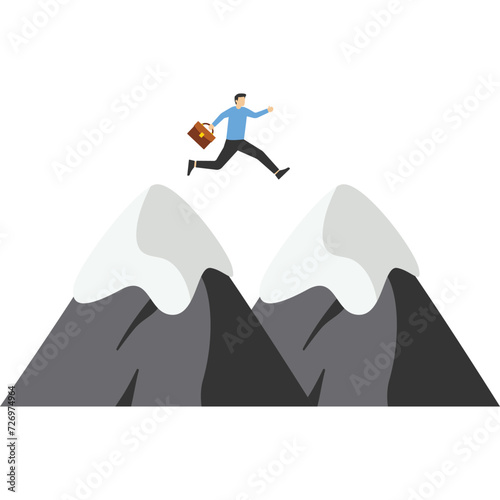 Businessman jumps over obstacles on the verge, Vector illustration in flat style

 photo