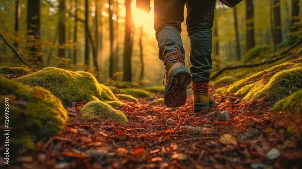 Hikers walking in the forest Hikers walking in the forest