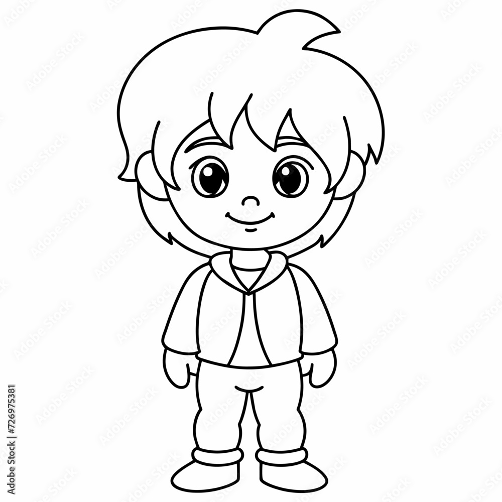boy black and white vector illustration for coloring book	