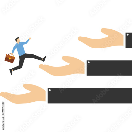 Standing with helping hand is ladder to success, Vector illustration in flat style