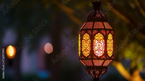 Traditional Arabic lantern lit up for celebrating Ramadan, the Holy Month for whole Muslim world. High quality photo.