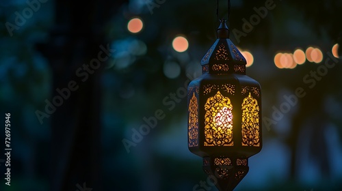 Traditional Arabic lantern lit up for celebrating Ramadan, the Holy Month for whole Muslim world. High quality photo.